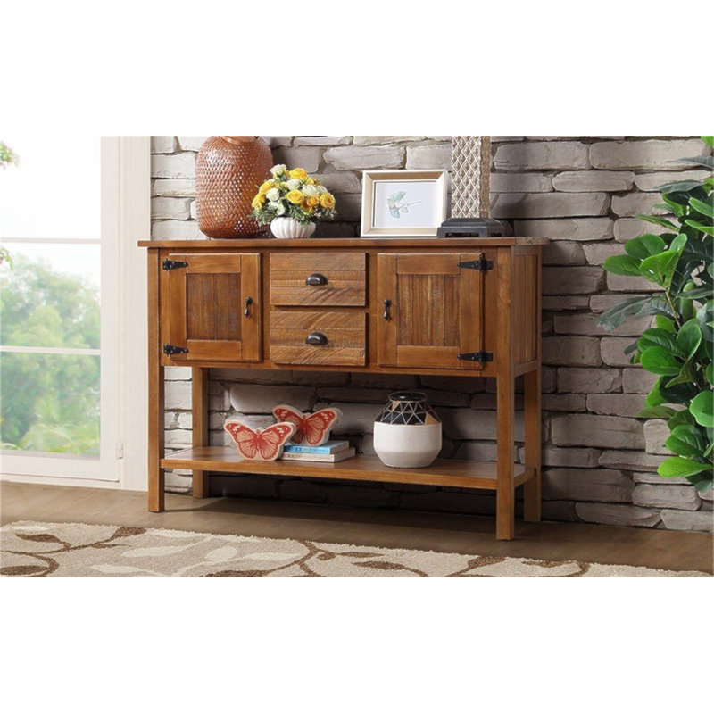 Vintage Solid Wood Storage Sideboard with 2 Drawers, Cabinets, and Bottom Shelf for Enhanced Home Organization, Brown