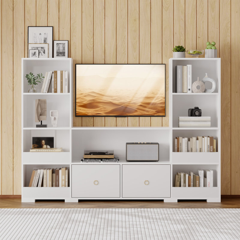 Aaronda 70.7" W x 51.1" H Bookcase 4 Tier 9 Cube Bookshelf with Drawers Horizontal Toy Storage Organizer, White