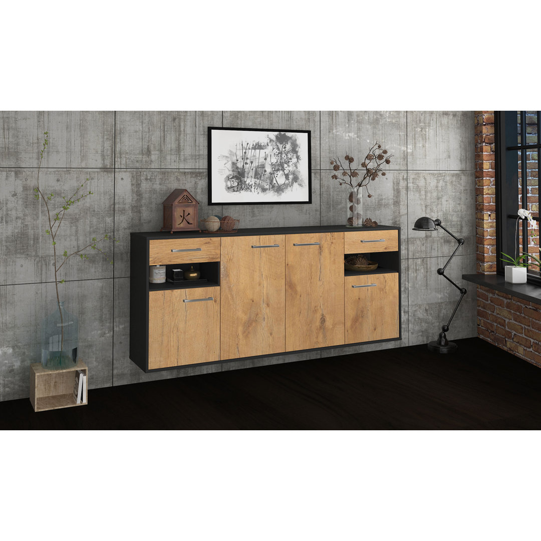 Sideboard Killeen, Farbe: Treibholz/Anthrazit, Fliegend/Metallgriffe, Größe: 180x79x35cm