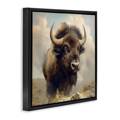Strong Bison Horns Framed Floater Canvas Wall Art by Steve Huntziker