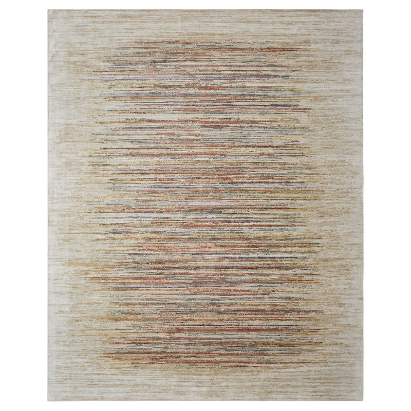 Abstract Stripe Wool Rich Blend Area Rug, Rectangle 8'6" x 11'6", Beige/Ivory/Blue/Sand