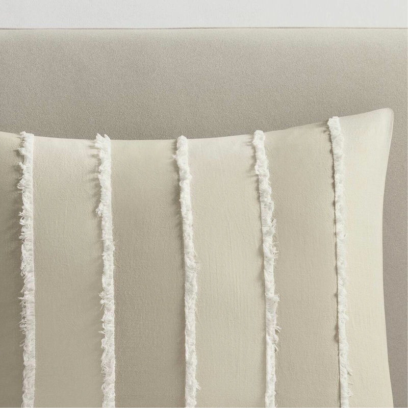 Édredon 3 pièces taupe pour lit double / grand lit - tissu de coton, édredon rayé, rembourrage, garniture, Bartacks visibles, housse, rayures avec style,