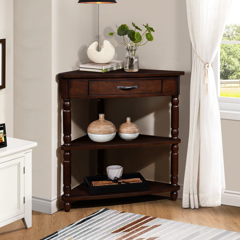 Space Saving Corner End Table With 3 & Solid Wood Legs - Colour 34.71'' Triangle For Living Rooms, Waterproof Legs,