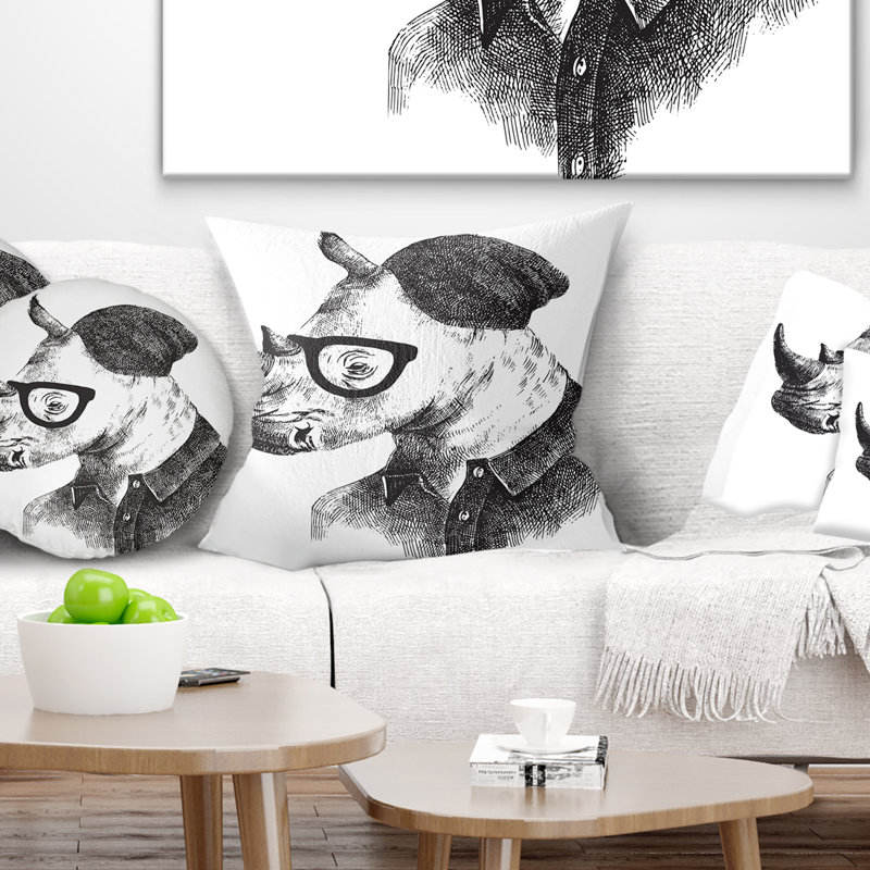 Oreiller pour animaux hipster rhino, 16 po x 1 po, Coussin décoratif