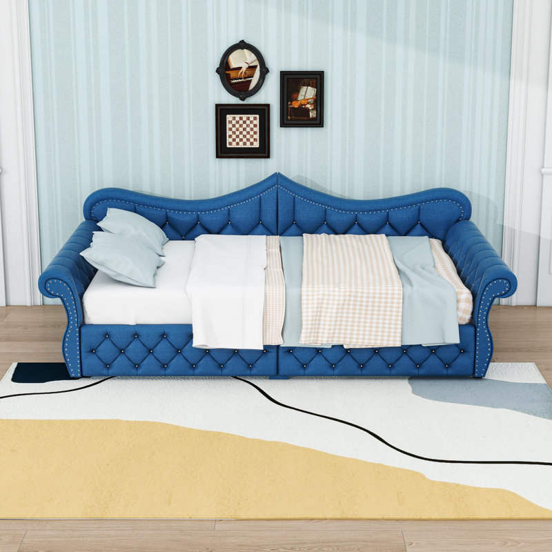 Upholstered Daybed with LED Lights, Blue