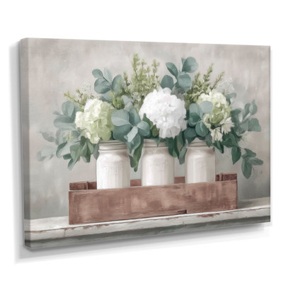 Rustic Farmhouse Peonies - Farm Canvas Print, White Farmhouse Wall Art