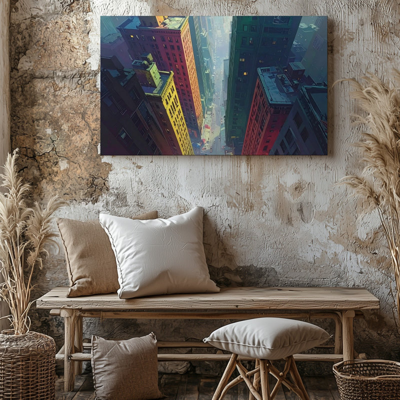 «Vertigo Alley Dramatic Top Down Urban Skyscraper View Toile», H 20 po x l 20 po