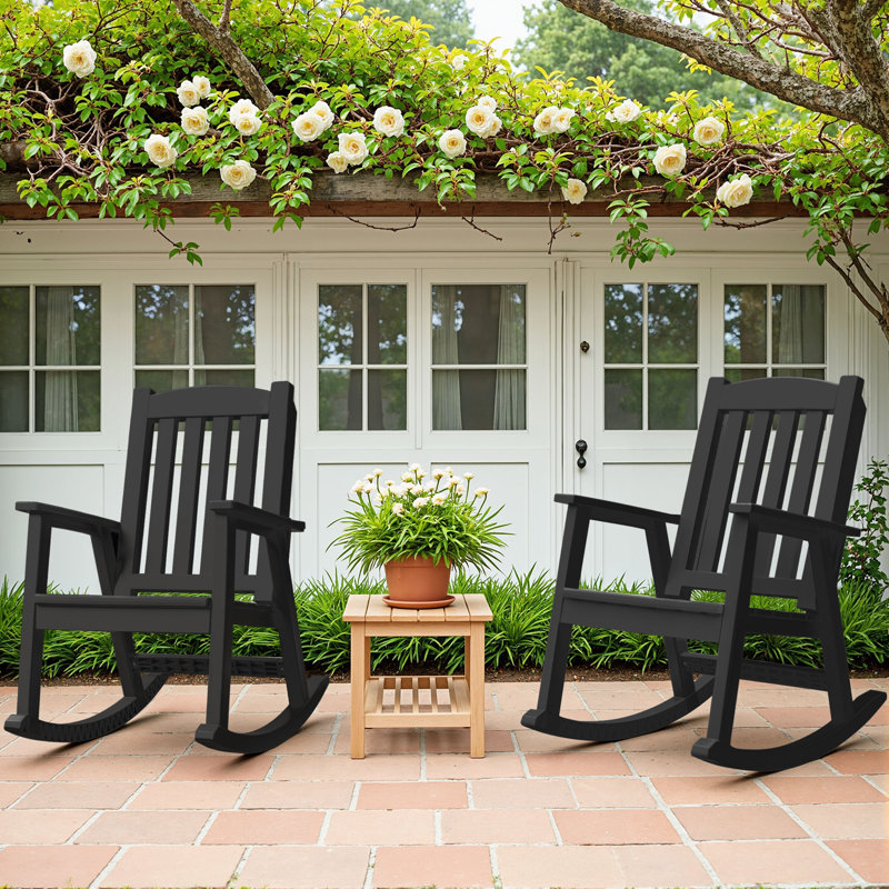 Chaise berçante d'extérieur en résine pour terrasse, patio et balcon, Noir, noir, noir, noir