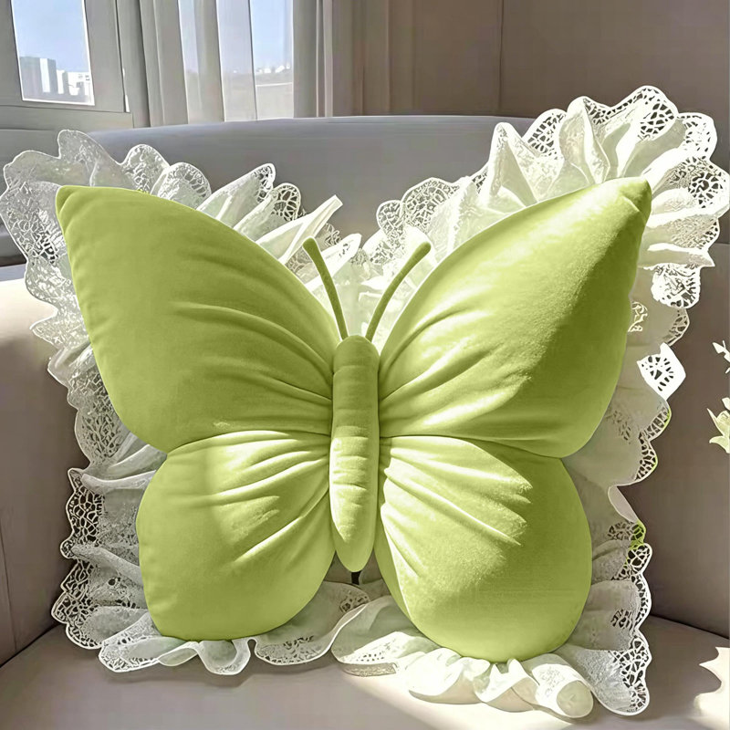 Coussin décoratif moelleux en dentelle Princess Butterfly, green