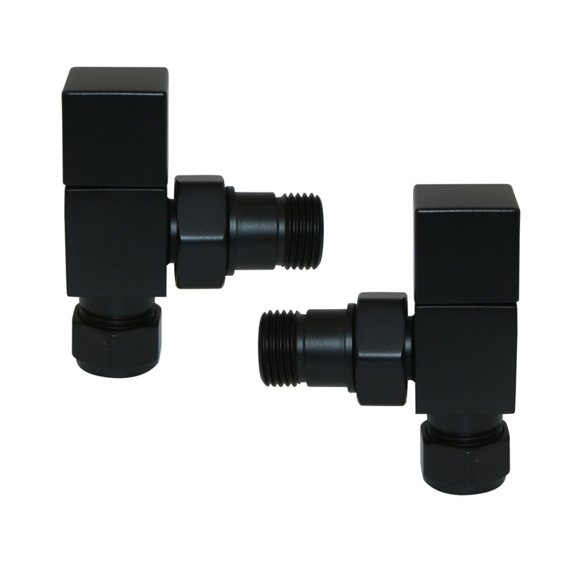 One Pair Manual Angled Square Head Valves For Radiator Towel Rail, Black