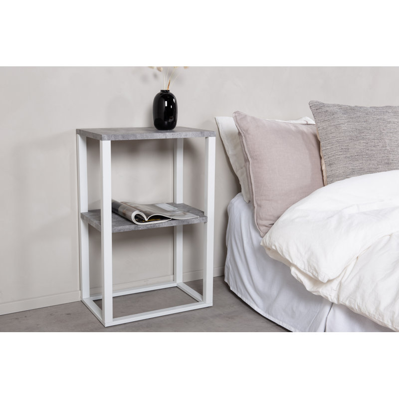 Karien 30cm W Steel Bedside Table, White, Concrete