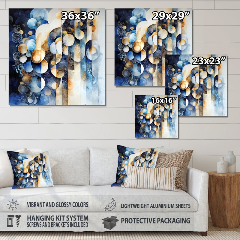 Celestial Balance Of Geometric Ink I - Abstract Metal Wall Art, Geometric Metal Print, 16" H x 16" W x 0.84" D
