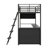 Modern Metal Loft Bed With Integrated LED Lighting, Study Table, And Quad Storage Shelves-947017277