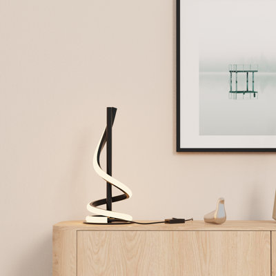 Sculptural Curve 12W LED Table Lamp 16" - 3000K Warm White - Touch Dimming in Matte Black