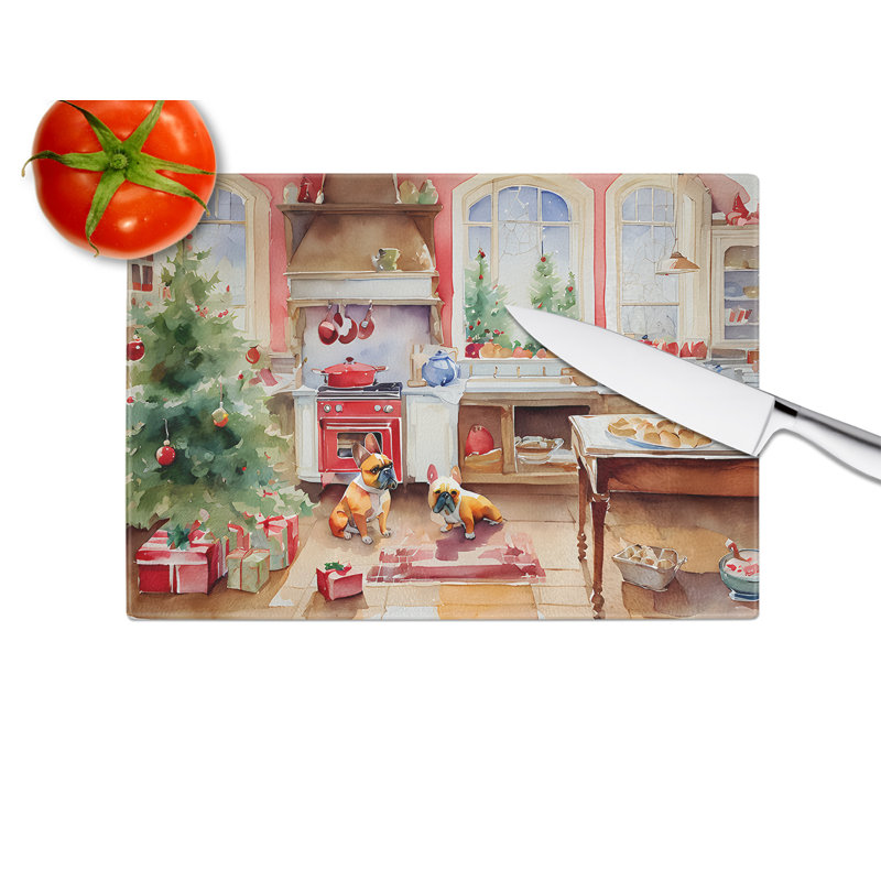 French Bulldog Christmas Cookies Glass Cutting Board