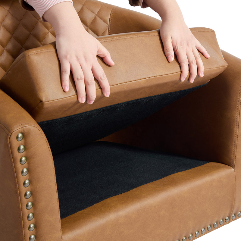 75.2Cm Wide Tufted Swivel Barrel Chair, Coffee Faux Leather