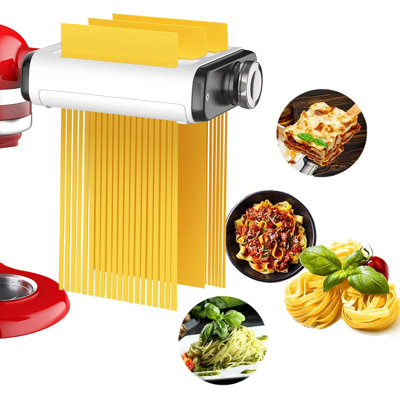 Accessoire de machine à pâtes pour tous les mélangeurs Kitchenaid, accessoires pour mélangeur de cuisine nouilles 3 en 1, y compris le coupe-spaghetti à rouleau de pâte - pâtes fraîches faites maison facilement