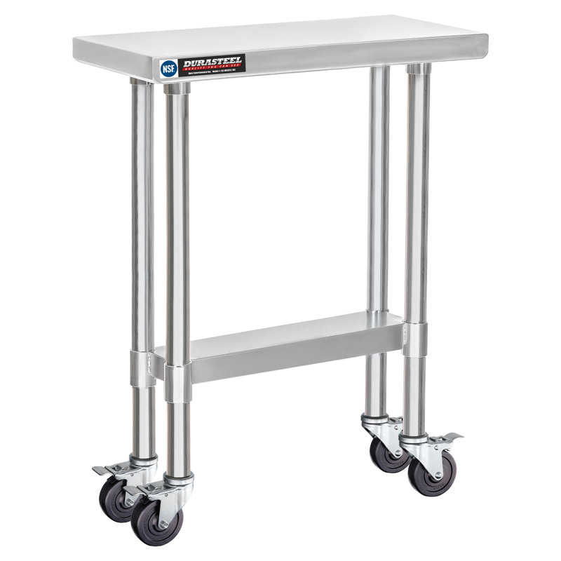 Table de travail en acier inoxydable avec tablette inférieure / Taille: H 34 po x l 12 po x L 30 po