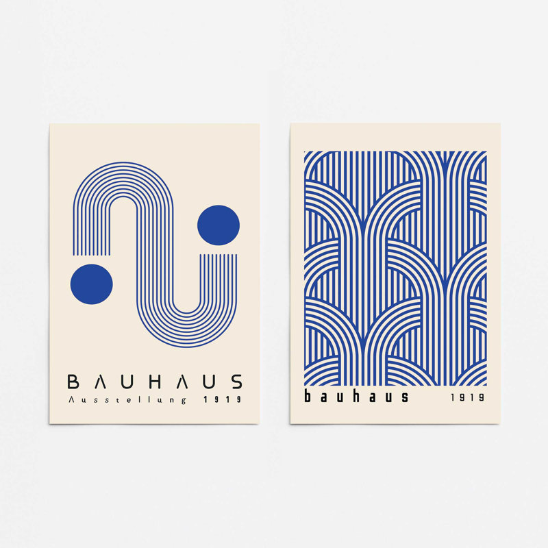 Blue Bauhaus Duo, ensemble de 2 impressions roulées, Papier, H 10 po x l 16 po x P 0,1 po