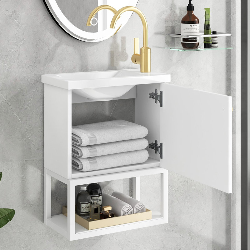 Belfry Bathroom Hubertine 39mm L x 21mm W White Resin Rectangular Sink with Overflow, White