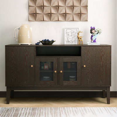 Buffet polyvalent avec tablettes réglables et portes en verre trempé pour un rangement et une présentation élégants