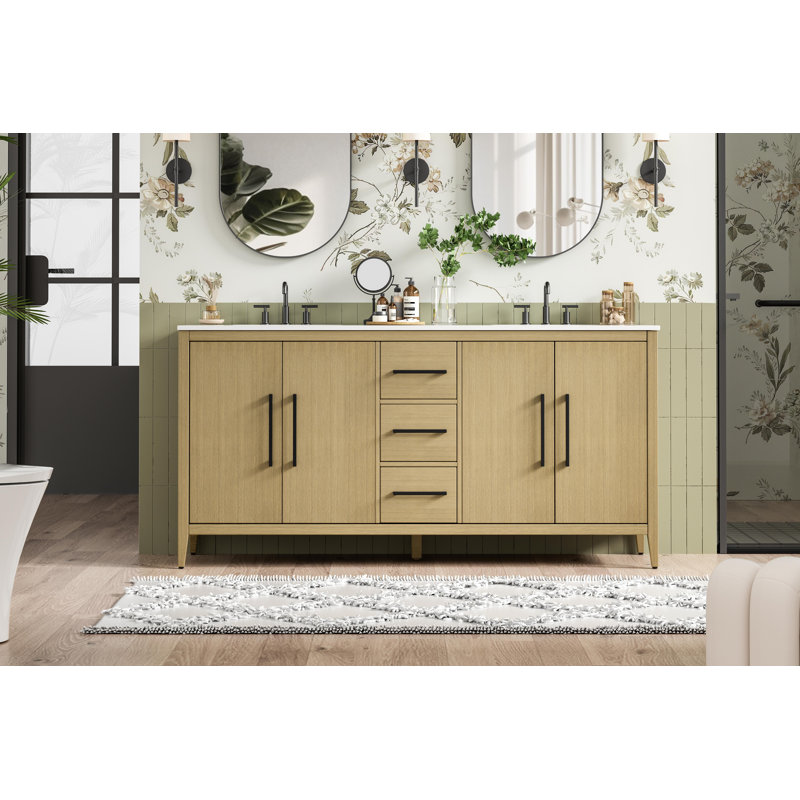 Meuble-lavabo double 72 po, Brun miel