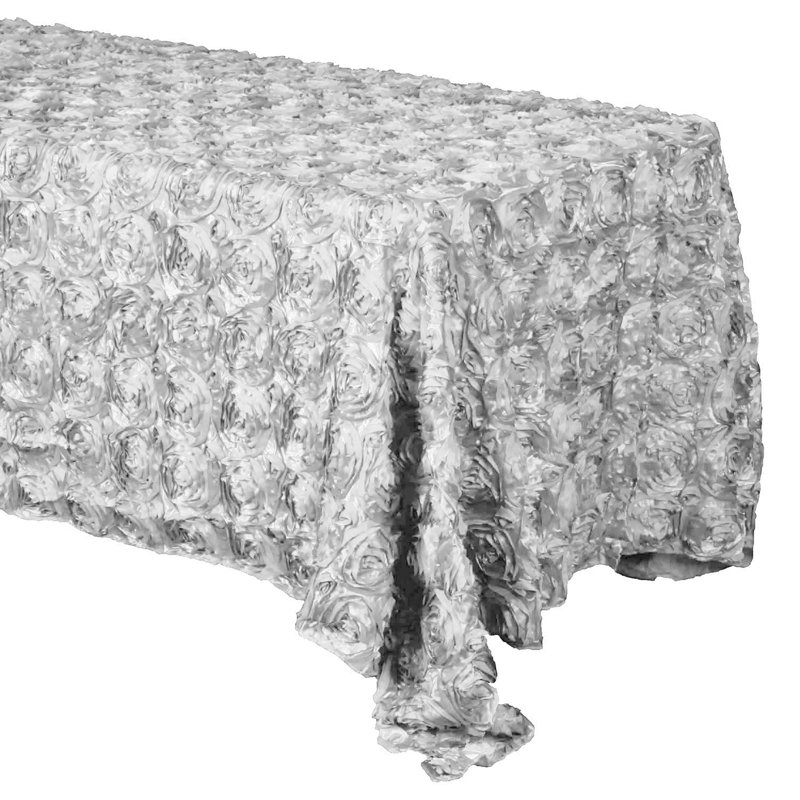 Silvie Floral Polyester Tablecloth, 108" x 54", Silver