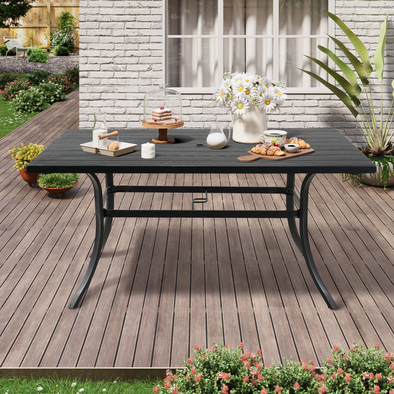 Cast Aluminum Rectangle Bistro Dining Table With Umbrella Hole