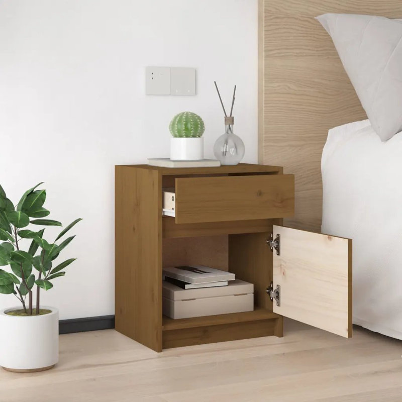 Godrich 40cm W Solid Wood Bedside Table, Brown, Set of 2