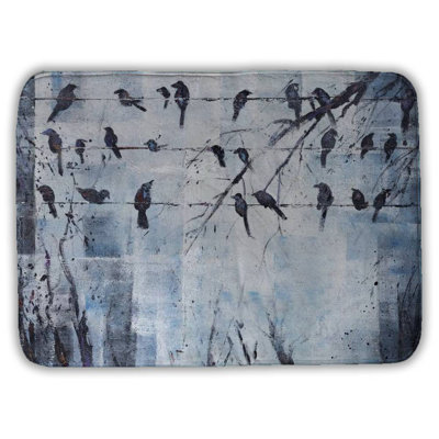 Abstract birds on electric wire Bath Mat with Non-Slip Backing - Quick Dry Memory Foam Bathroom Rug - Absorbent - Modern Plush Spa-Style - Machine Washable