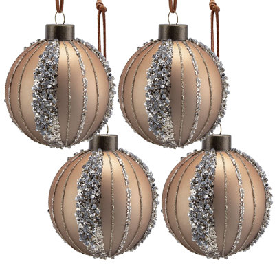 4-pack 4.7" Glass Christmas Ball Ornaments - Glitter & Painted Hanging Decor For Holiday Tree & Party