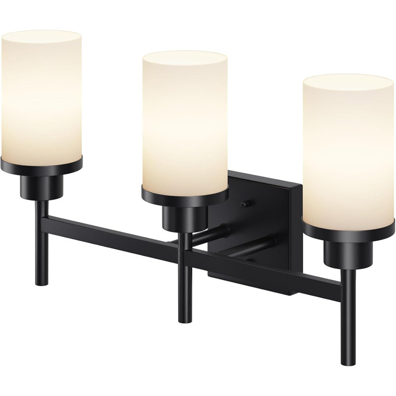 3-Light Bathroom Vanity Light Fixture With Frosted Glass Shade, Matte Black Wall Sconce For Mirror Lighting, E26 Socket Compatible With LED Bulbs
