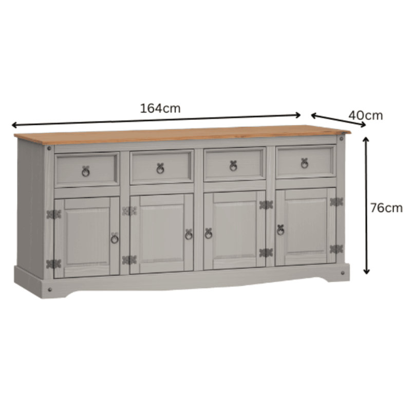 Pocklington 164cm Solid Wood Sideboard, Grey