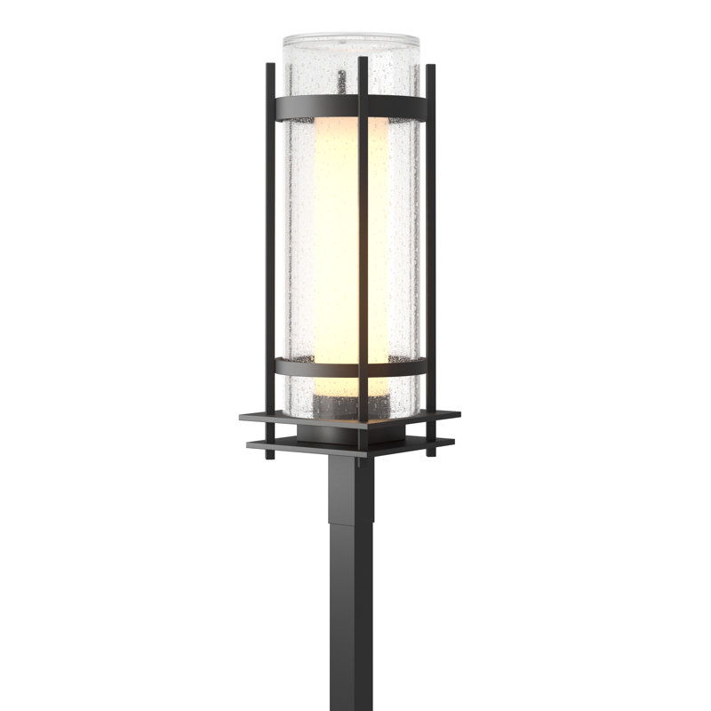 Torch Outdoor Post Light - Opal and Seeded Glass, Coastal Black