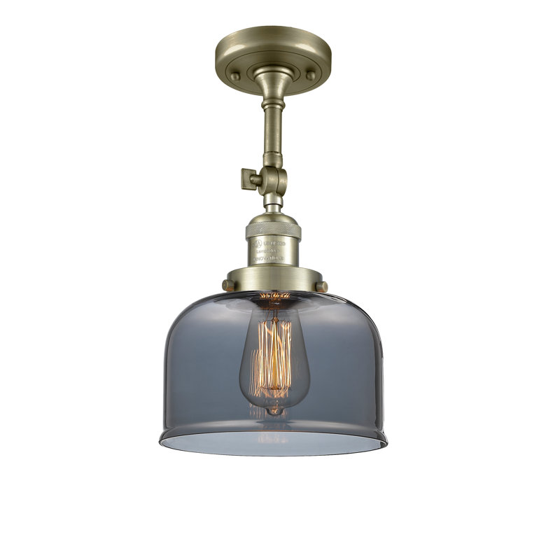 Handley Glass Semi Flush Mount, Plated Smoked, Antique Brass, 3.5 Watt Vintage LED Bulb