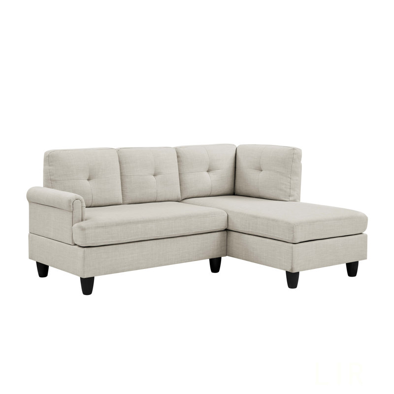 2-Piece Upholstered Sectional With Geometric Tufting, Comfortable Cushions, And Modern Design For Compact Spaces, Beige