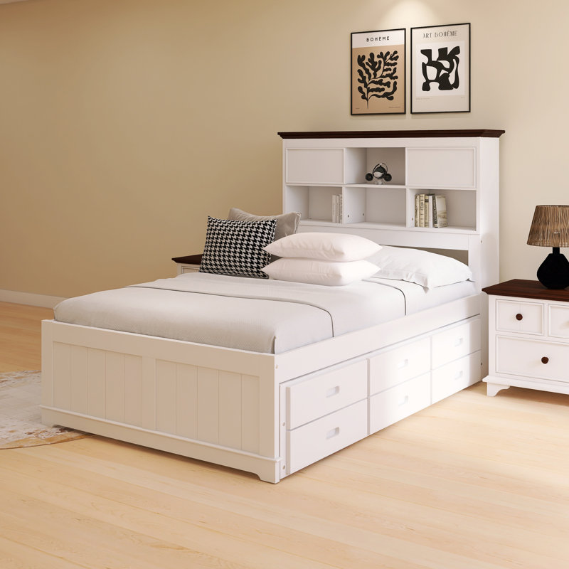 Platform Storage Bed, White, Twin