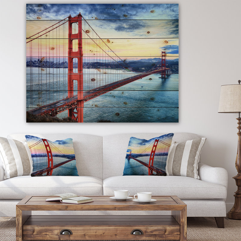 «Golden Gate Bridge in San Francisco», photographie, H 36 po x l 46 po x P 1,5 po, Bois