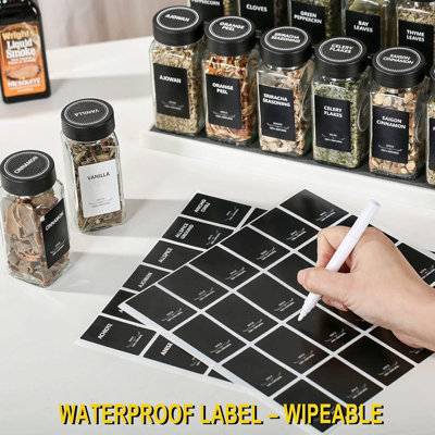 24Pcs Spice Jars Containers with Labels，4oz Black Seasoning Bottles with Shaker Lids for Rack