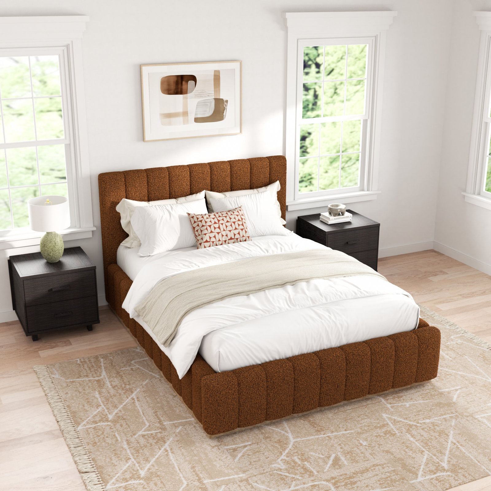 Upholstered Platform Bed, Brown, Full / Double