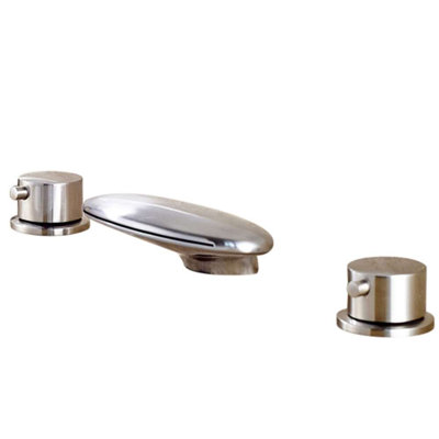 Robinet pour salle de bain à fixation sur comptoir BathSelect Bari - fini nickel brossé avec deux poignées et bec cascade
