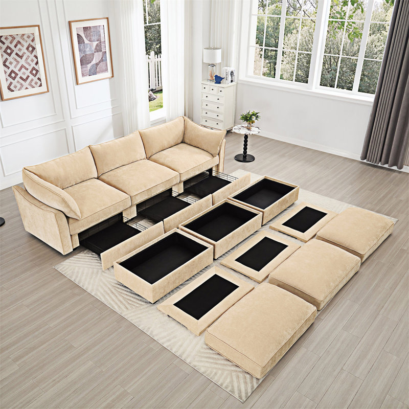 Canapé modulaire modulaire avec rangement et repose-pieds