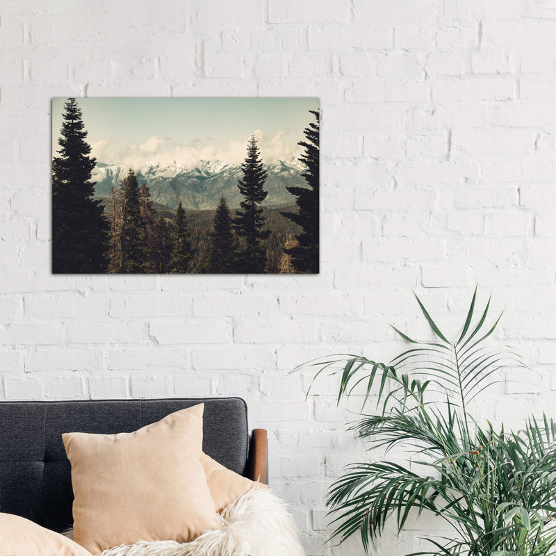 Snow Capped Sierra Mountains And Fir Trees In Sequoia National Park California by Nature Magick - Wrapped Canvas Print