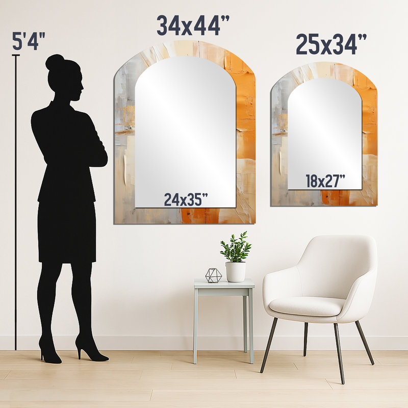 Glam orange beige Collage IV - grand miroir mural asymétrique tendance, miroir unique Glam Arch, impression sur métal