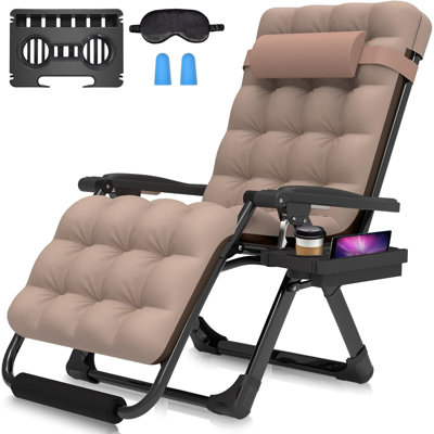 Bucella Oversized XL Folding Zero Gravity Chair, Patio Reclining Lounge Chair 29In with Cushions and Headrest