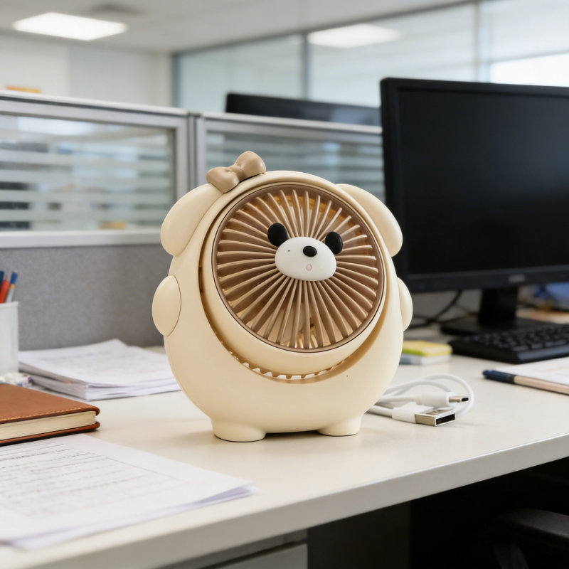 Kondieu chien mignon mini ventilateur USB chargeant trois ventilateurs de poche à angle réglable, A