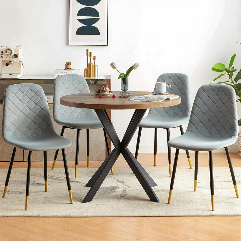Small Kitchen Table Chairs Set Of 4, Round Pedestal Dining Table And Velvet Chairs, Gray