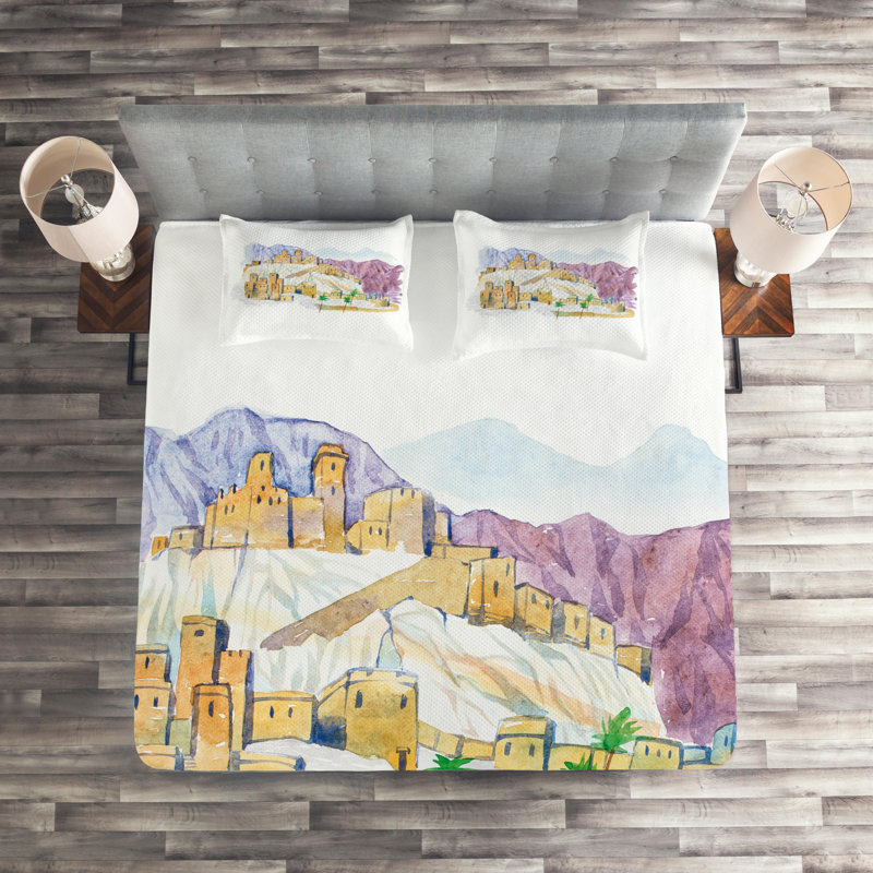 Landscape Polyester Coverlet, King Bedspread + 2 Shams