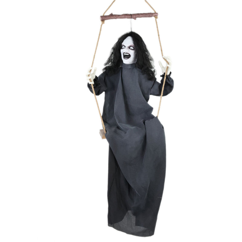 Haunted Demons Haunted Hill Farm 16 po Femme démon effrayante qui parle sur balançoire, Halloween animatronique avec lumières et sons tactiles