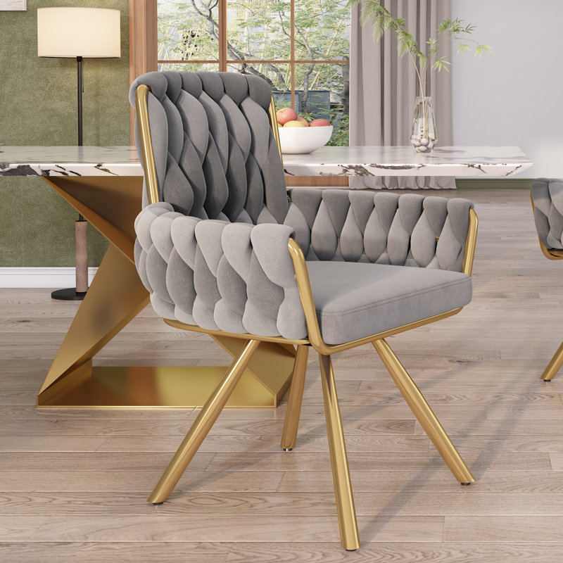Avakate 46cm H Velvet Upholstered Metal Armchair, 1, Grey
